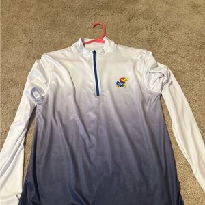 Kansas Jayhawks White and Blue Gradient Long Sleeve Pullover